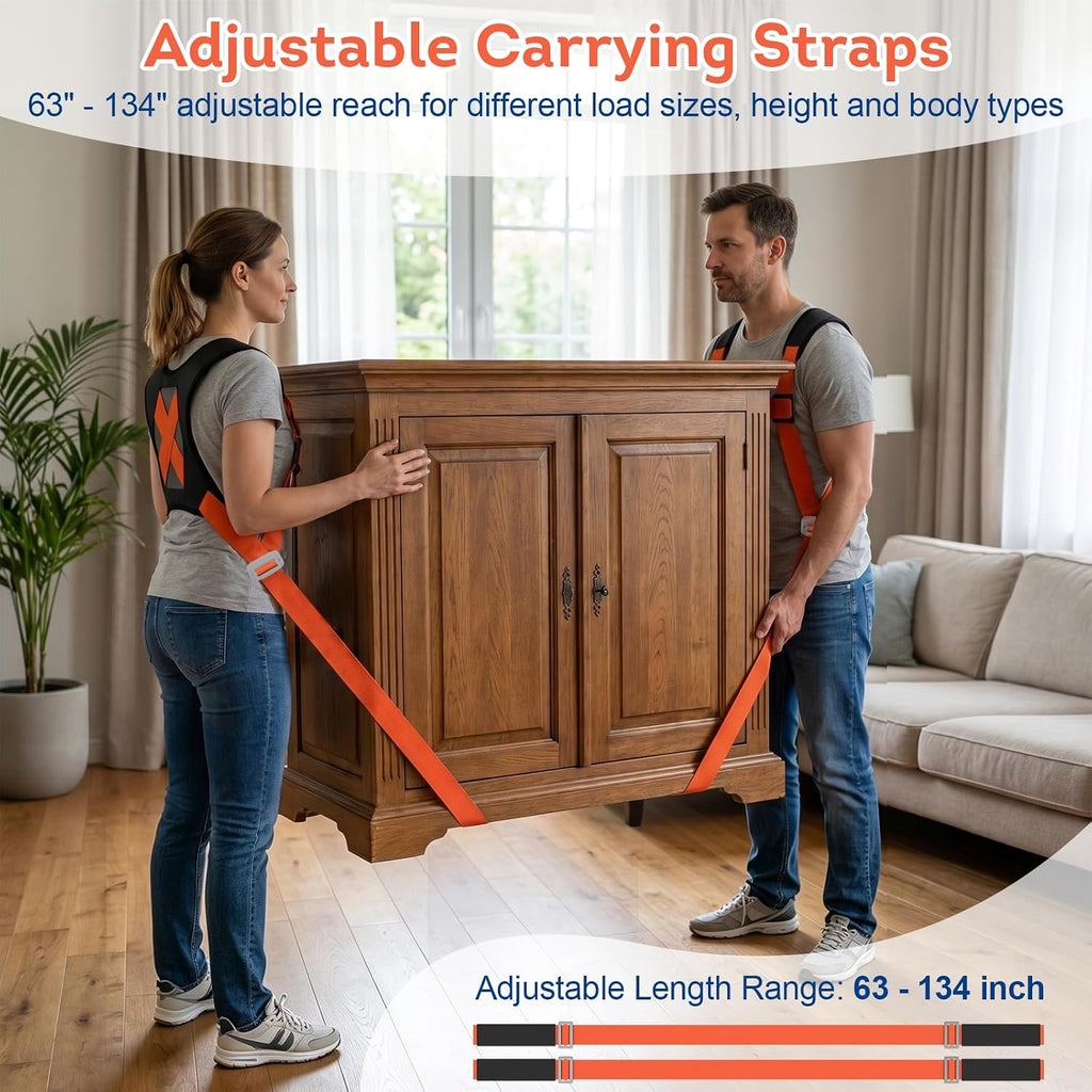 Moving Straps for Lifting 2-Person: Heavy Duty Furniture Appliance | Shoulder Forearm Mode Padded Back Support 2