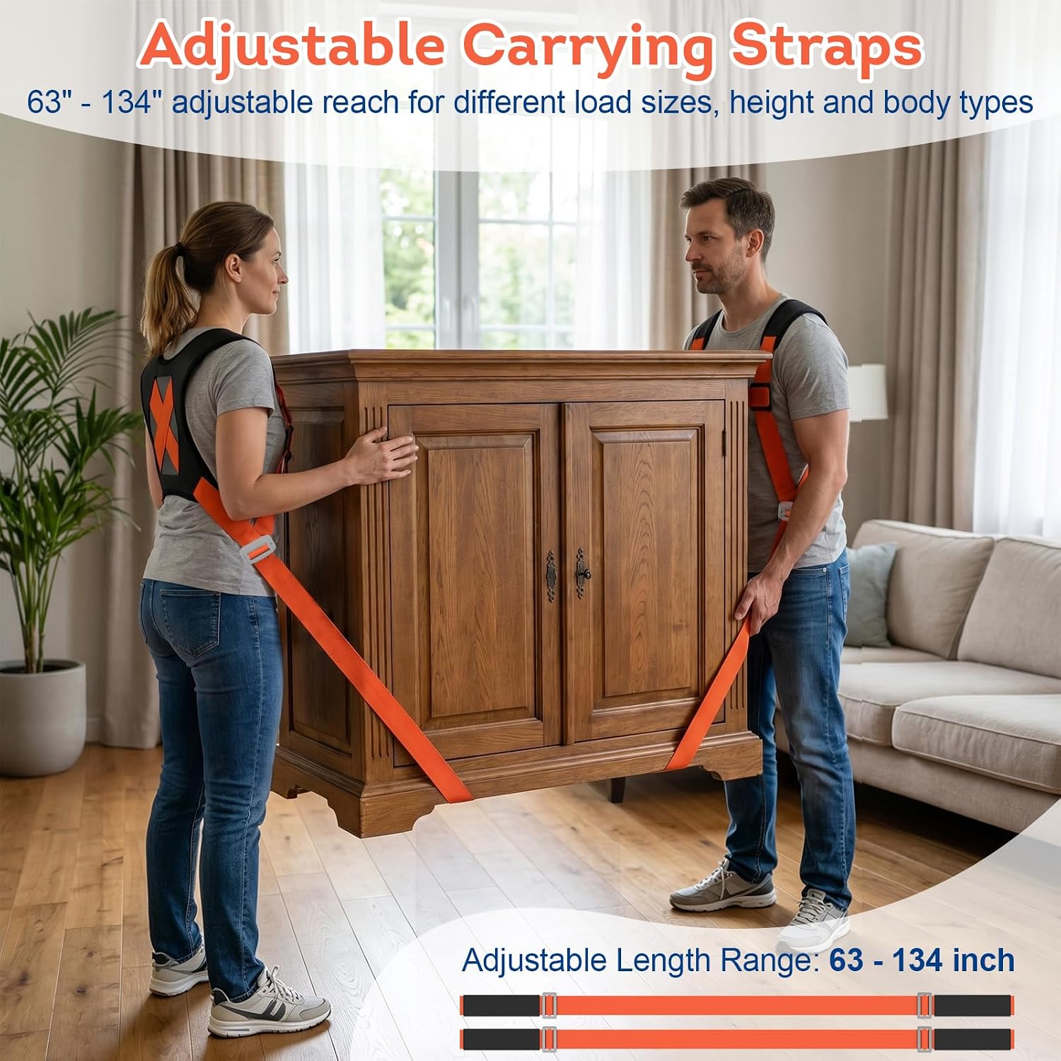 Moving Straps for Lifting 2-Person: Heavy Duty Furniture Appliance | Shoulder Forearm Mode Padded Back Support 2