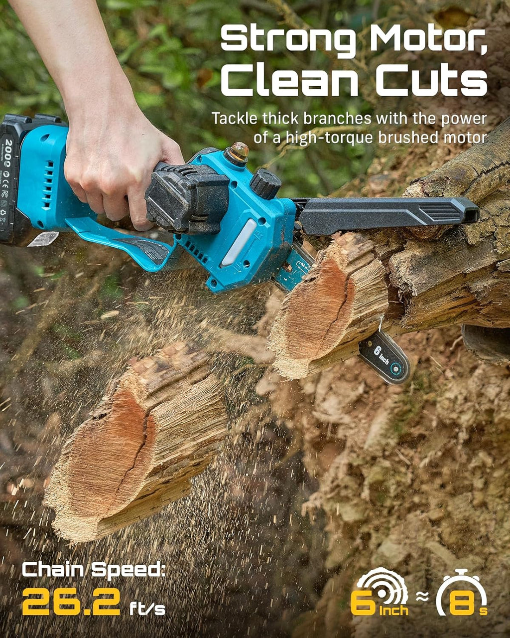 2-in-1 Electric Pole Saws for Tree Trimming | Cordless Mini Chain Saw 6-Inch with Extension Pole for Pruning, Wood