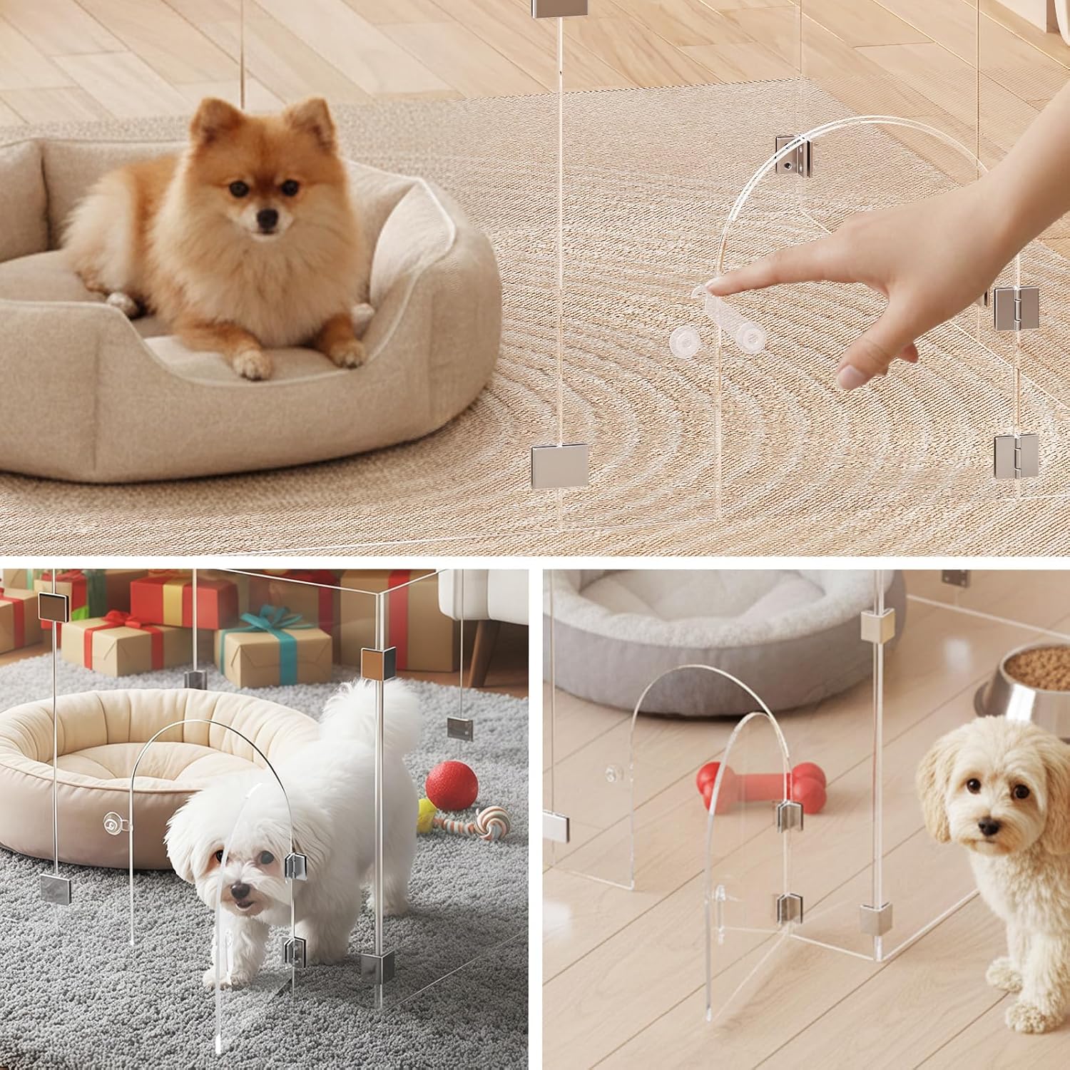 Clear Acrylic Pet Playpen with Door, 8 Panels 23.6 Inches High, Indoor Pet Fence & Crate for Puppies Small Dogs and