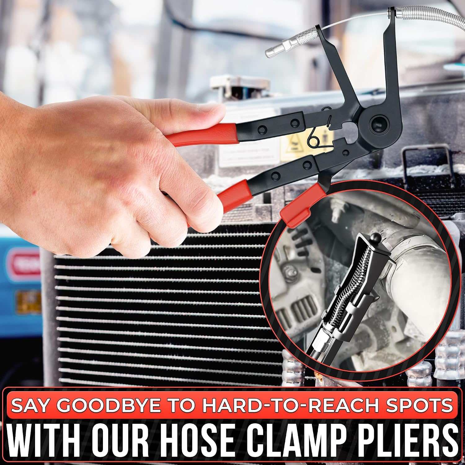 Flexible Hose Clamp Pliers, Fits 0.39"-1.97" Clamps, Carbon Steel Body | Radiator Hose Clamp Tool with Ratchet