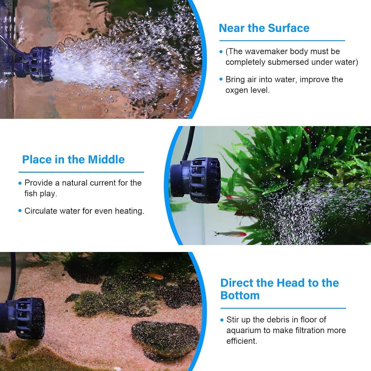 Aquarium Wave Maker for 5-10 Gallon Fish Tanks, Adjustable DC Power Heads for Aquarium with Controller, Aquarium