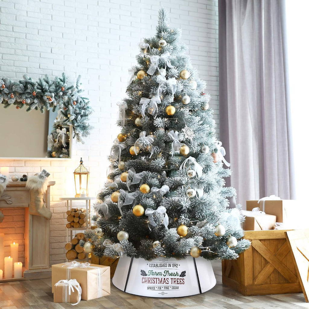 Farmhouse Christmas Tree Collar - Authentic Easy Set Up 30" Tree Ring - Beautiful White Christmas Tree Skirt
