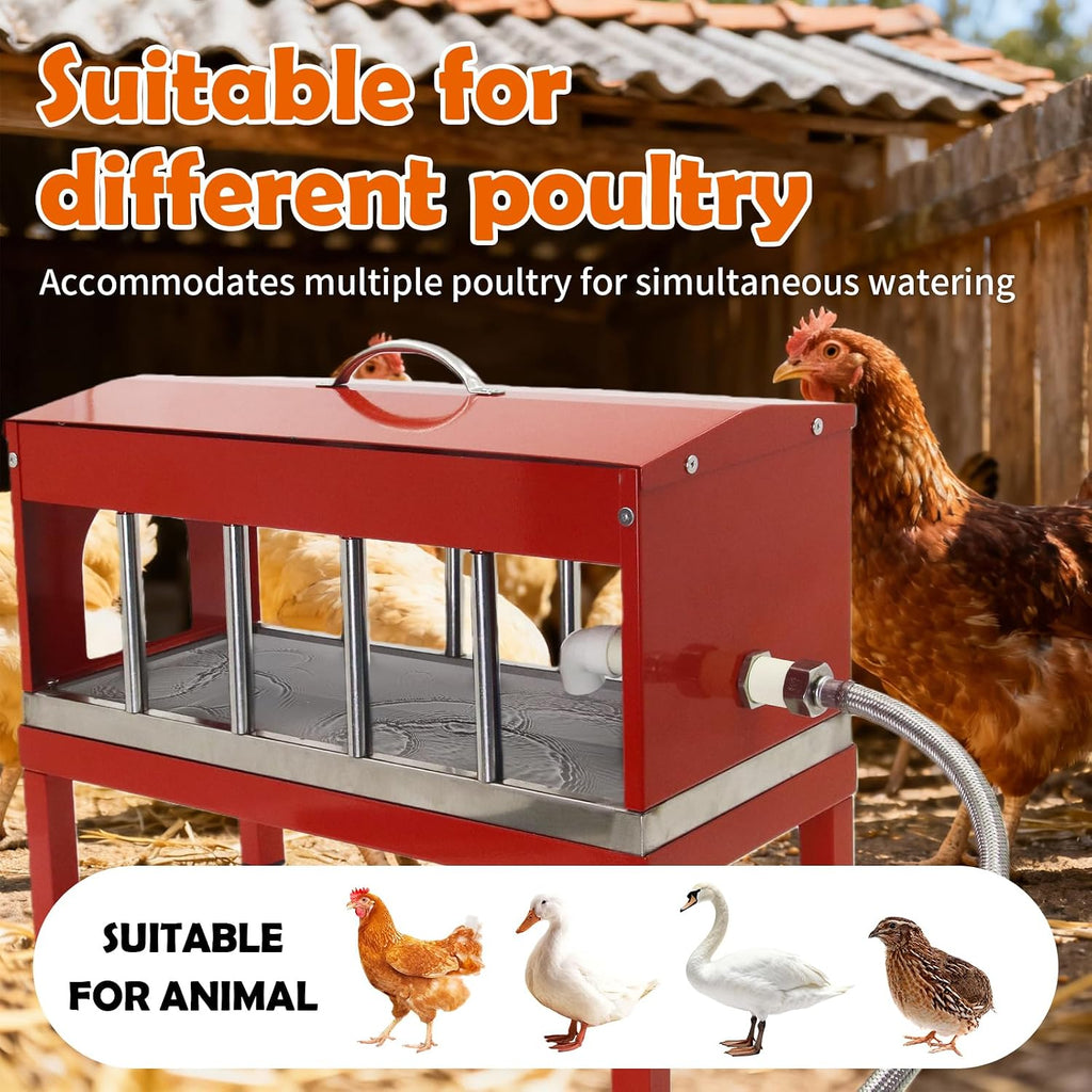 Automatic Chicken Waterer Stainless Steel Poultry Waterer No Waste with Float Valve Kit Bottom Bracket Chicken