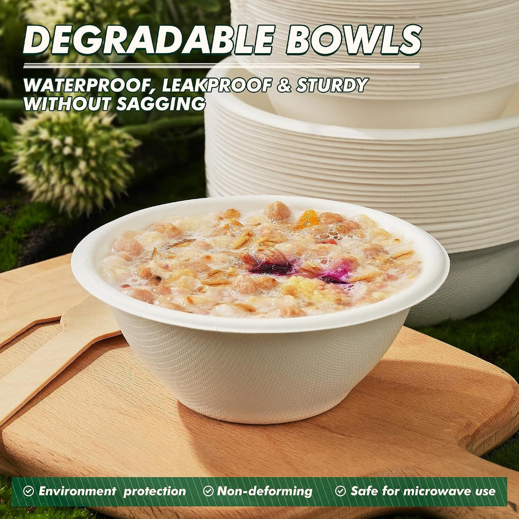 Paper Bowls 8 oz [100 Pack], Disposable Compostable Soup Bowls, Heavy Duty White Bowls Bulk, Made of Natural