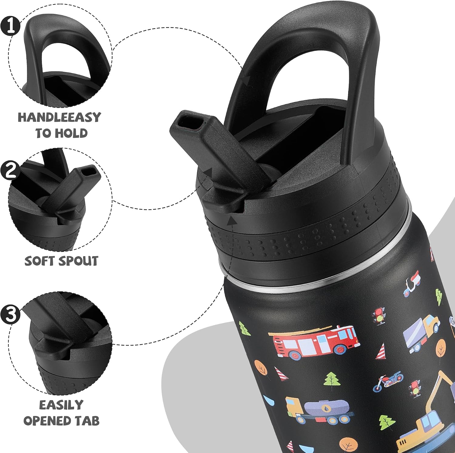 14 Oz Kids Water Bottle, Stainless Steel Water Bottle with Straws, Leak-Proof, BPA-Free, Insulated Water Bottles for
