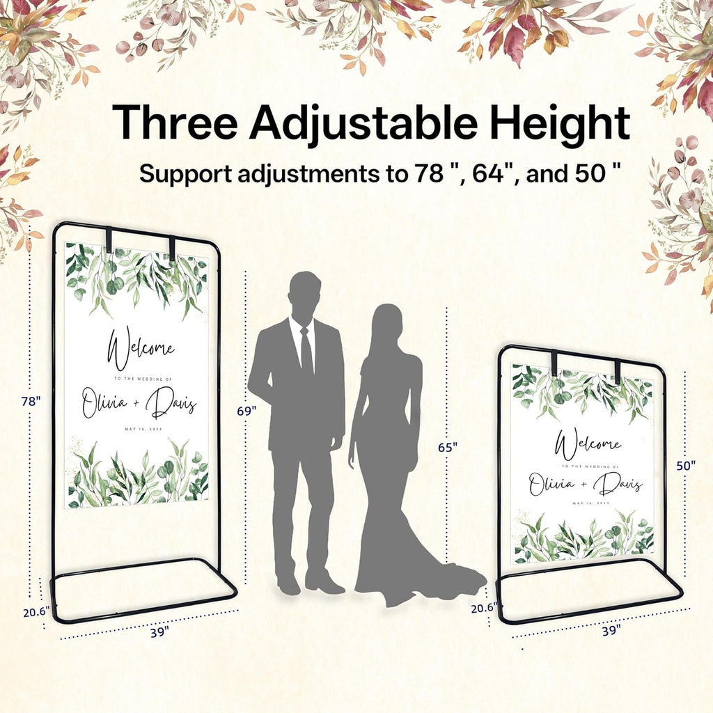 Black Large Wedding Welcome Sign Stand with DIY Blank Selfie Frame (40" x 30") - Customizable Photo Booth Prop for
