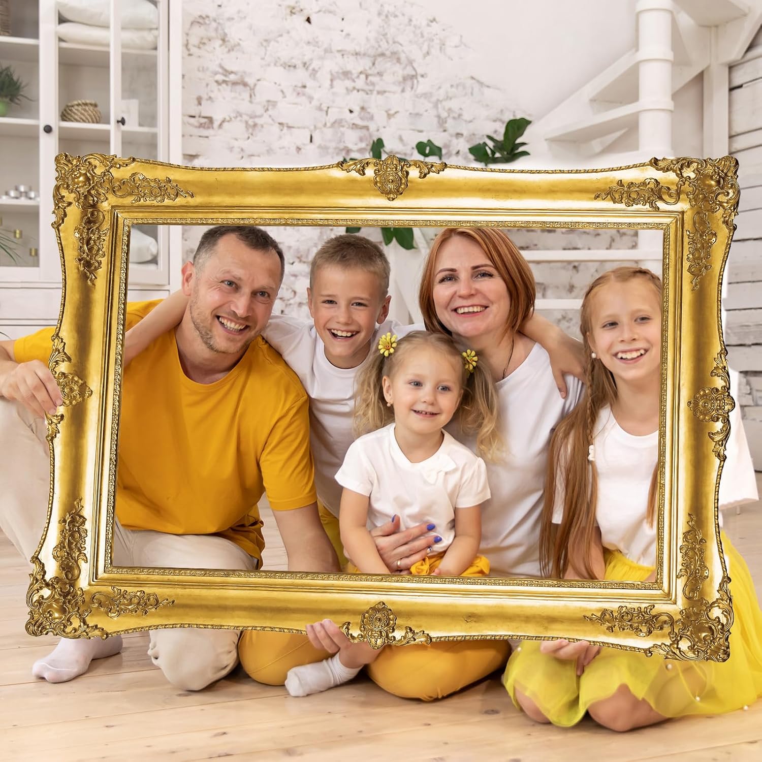 Large Photo Booth Props 32 x 24 Inch Gold Picture Selfie Frame Vintage Photo Frame Creative Friends Party Photo Props