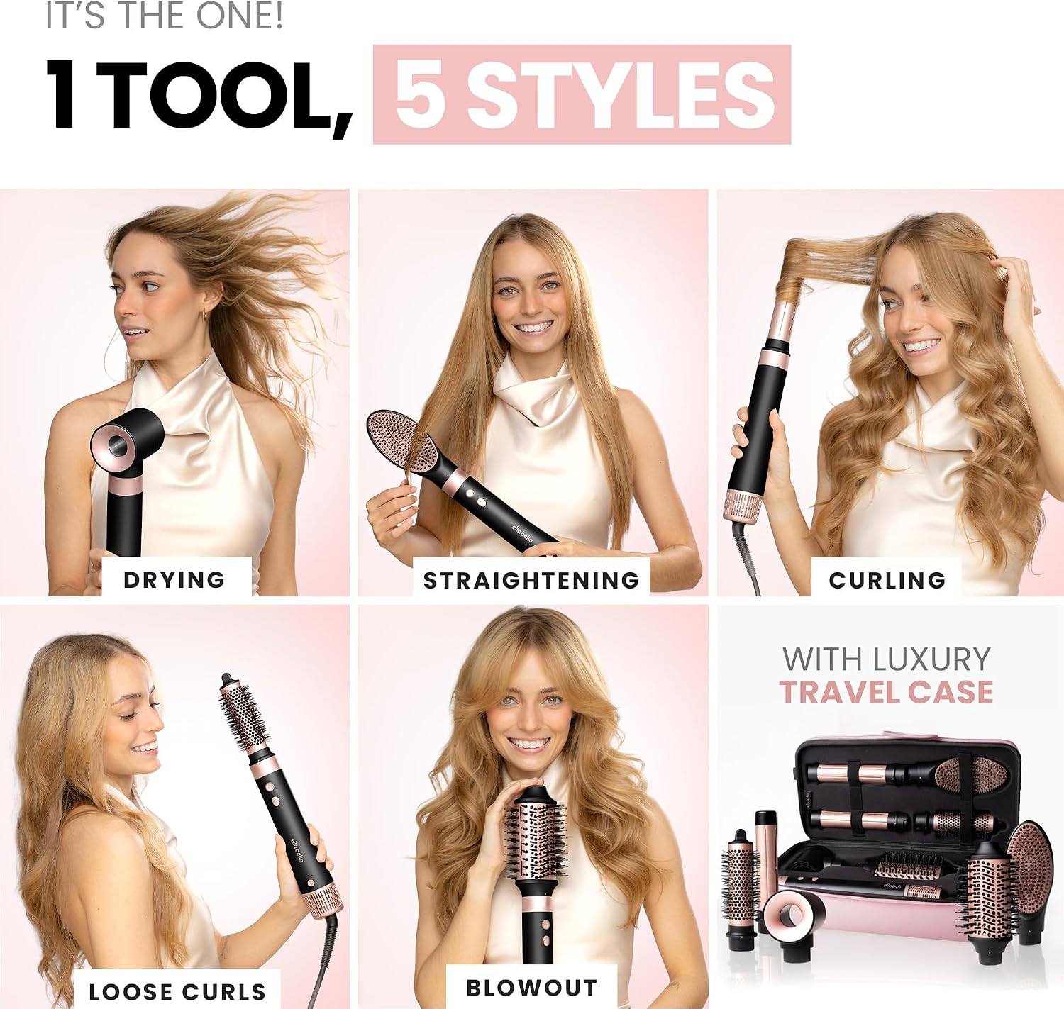 6 in 1 Professional Hot Air Styler • Powerful Hair Dryer & Straightener Set • Styling Without Heat Damage • Fast
