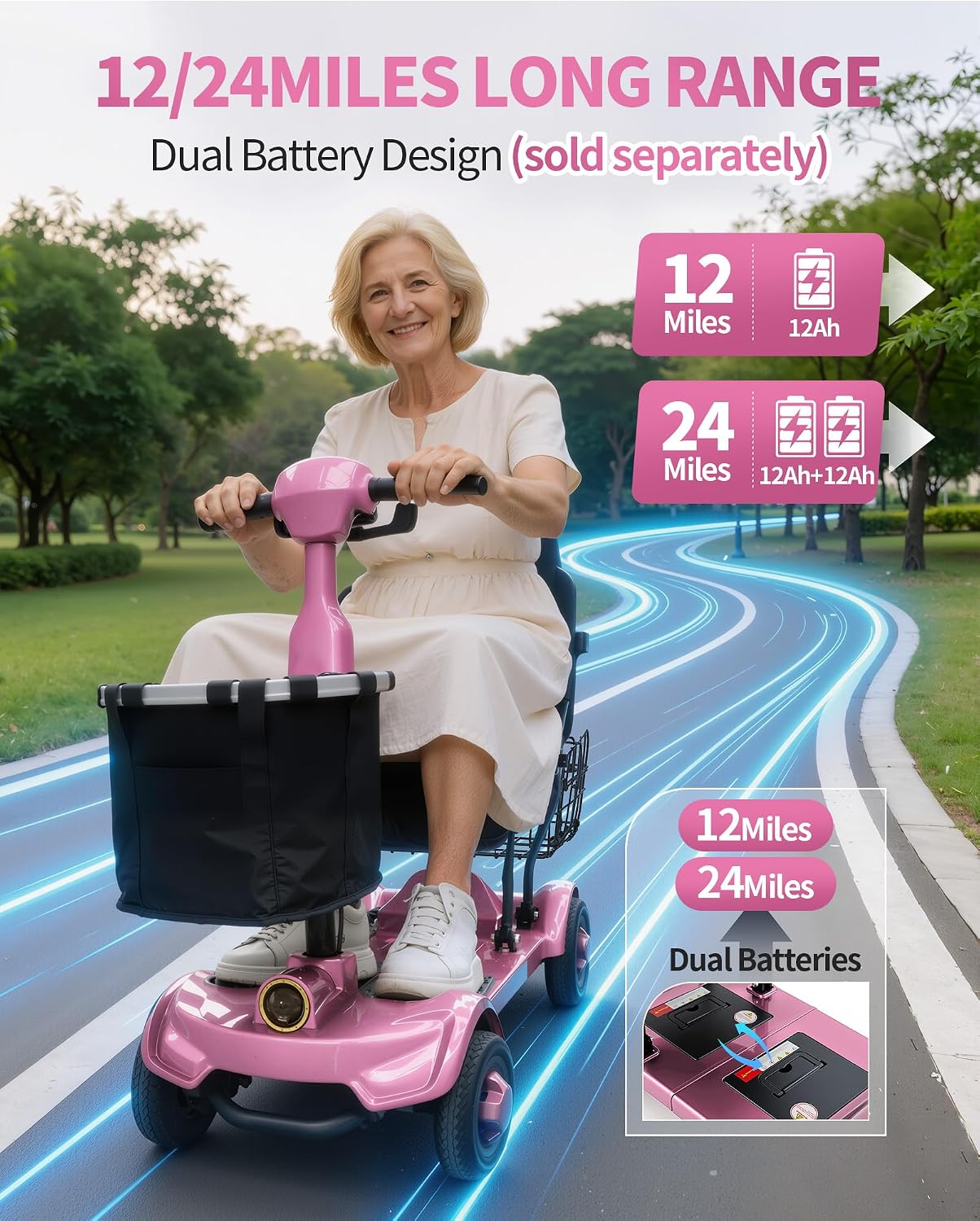 Lightweight Mobility Scooters for Seniors&Adults, Foldable 4 Wheel Scooter