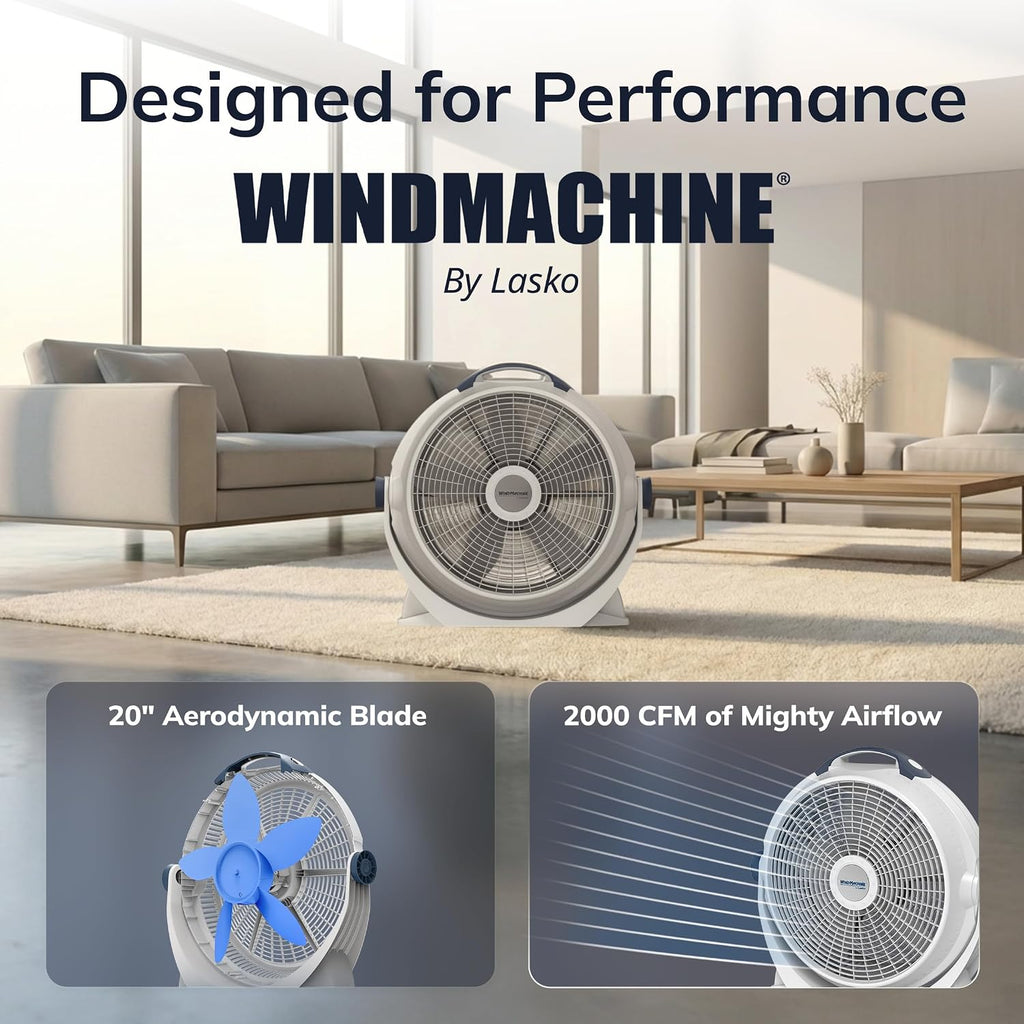 Lasko WINDMACHINE High Velocity Pivoting Floor Fan - 20" - 3301 - Gray
