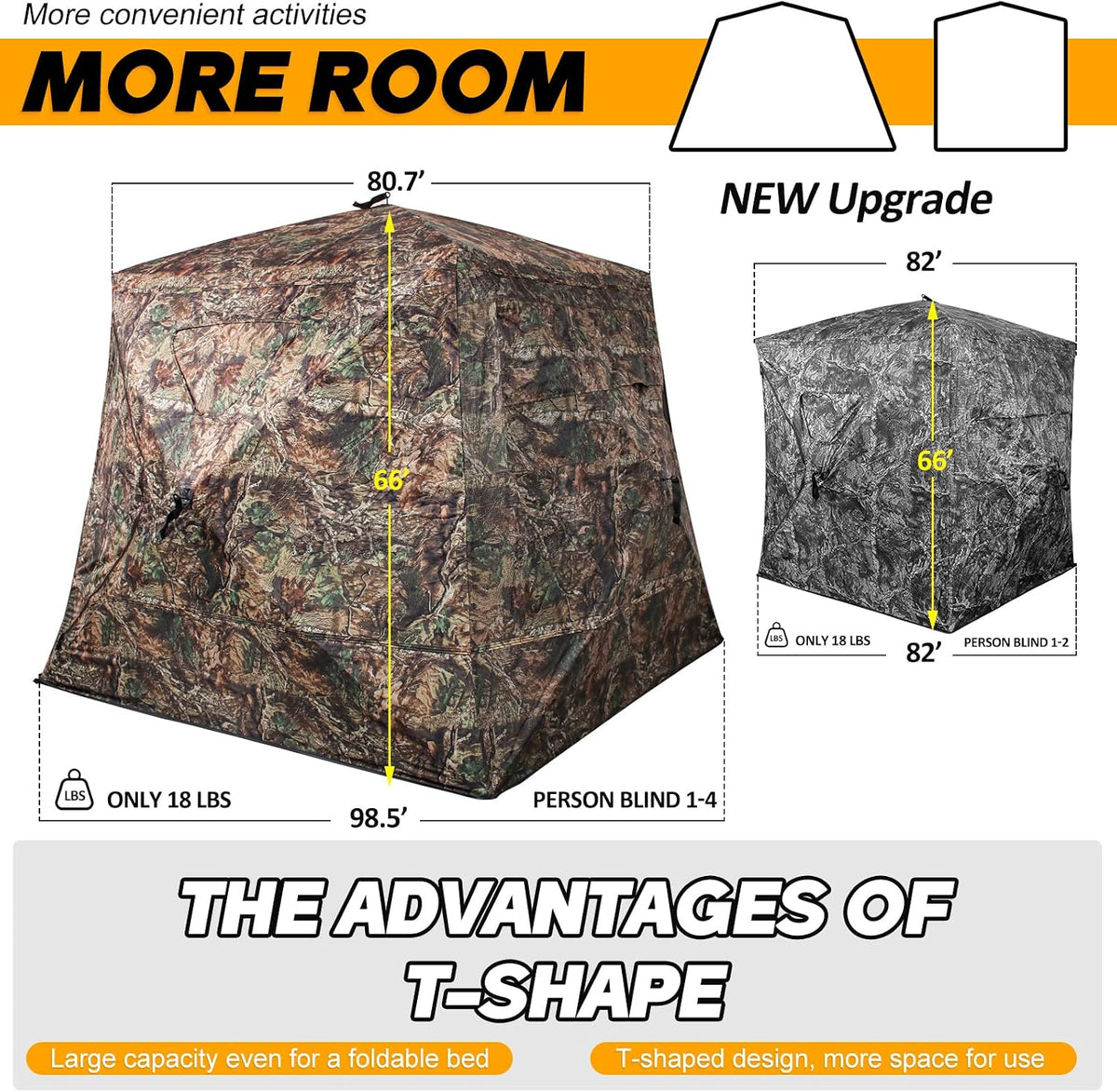Wide Bottom Hunting Blind 1-3 Person with Portable Chair, 270 Degree See Through Pop up Ground Blinds for Deer Turkey