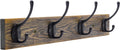 Wall Mounted Coat Rack, Entryway Hanging , Metal Wood Rack with 4 Black Literary Rustic Hooks Rail for Scarf, Bag