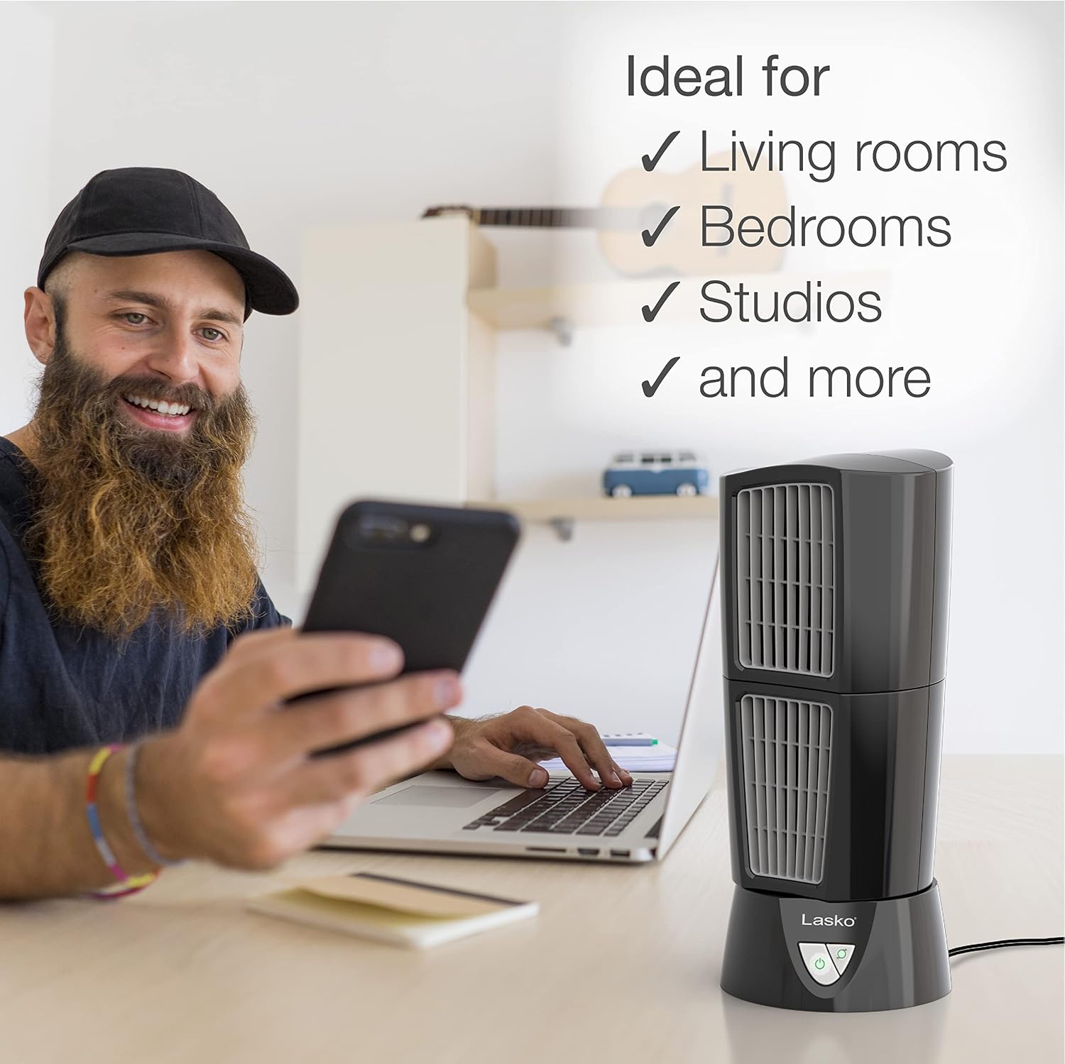 Oscillating Platinum Desktop Wind Tower Fan, 3-Speeds, Compact, Portable with Handle for Office, Bedroom and Kitchen