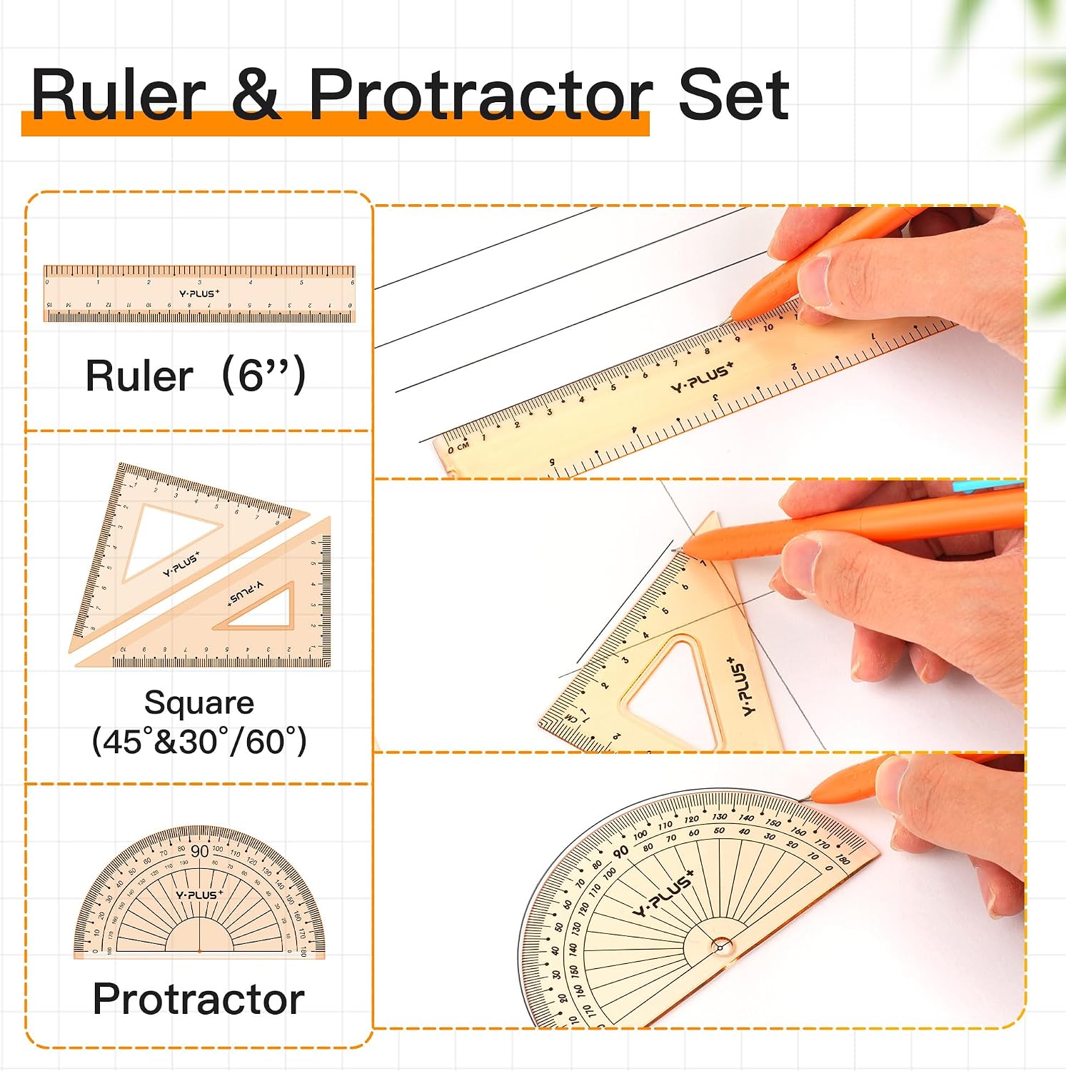 Geometry Set, Protractor and Compass Set for Students, 12Pcs | Compass Drawing Tool with Metal Case, Rulers