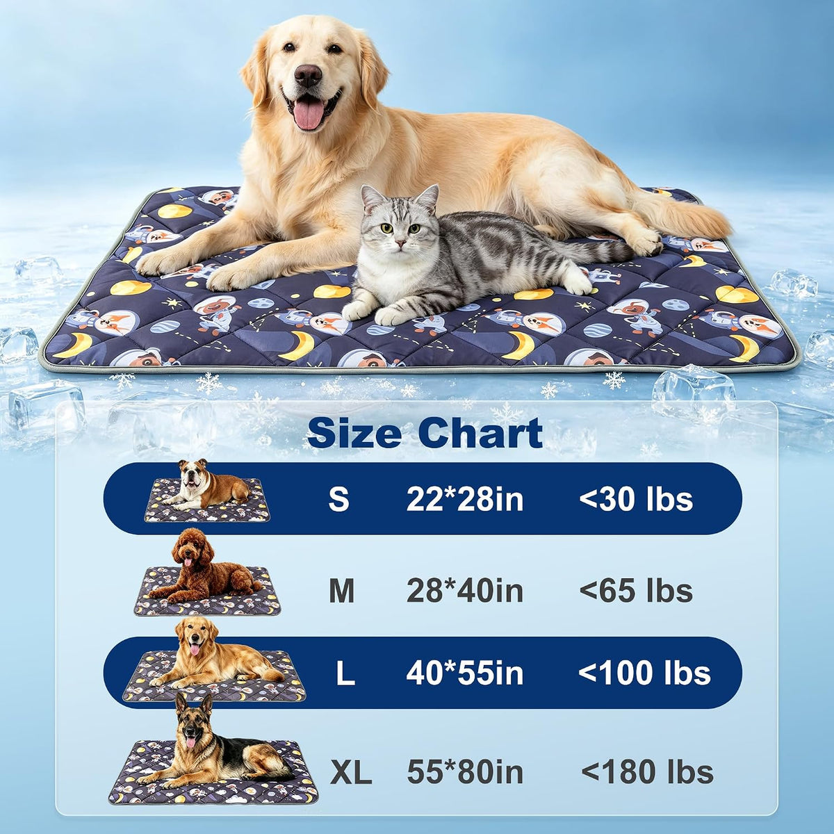 Dog Cooling Mat for Dogs 28" x 40", Pet Cooling Pad Blanket for Dogs & Cats, Ice Silk Fabric, Washable Breathable for