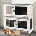 36" L Guinea Pig Cages Wooden, 2 Story Rabbit Cage Indoor | Guinea Pig Habitat, 4 Metal Wheels, 2 Deeper Pull-Out
