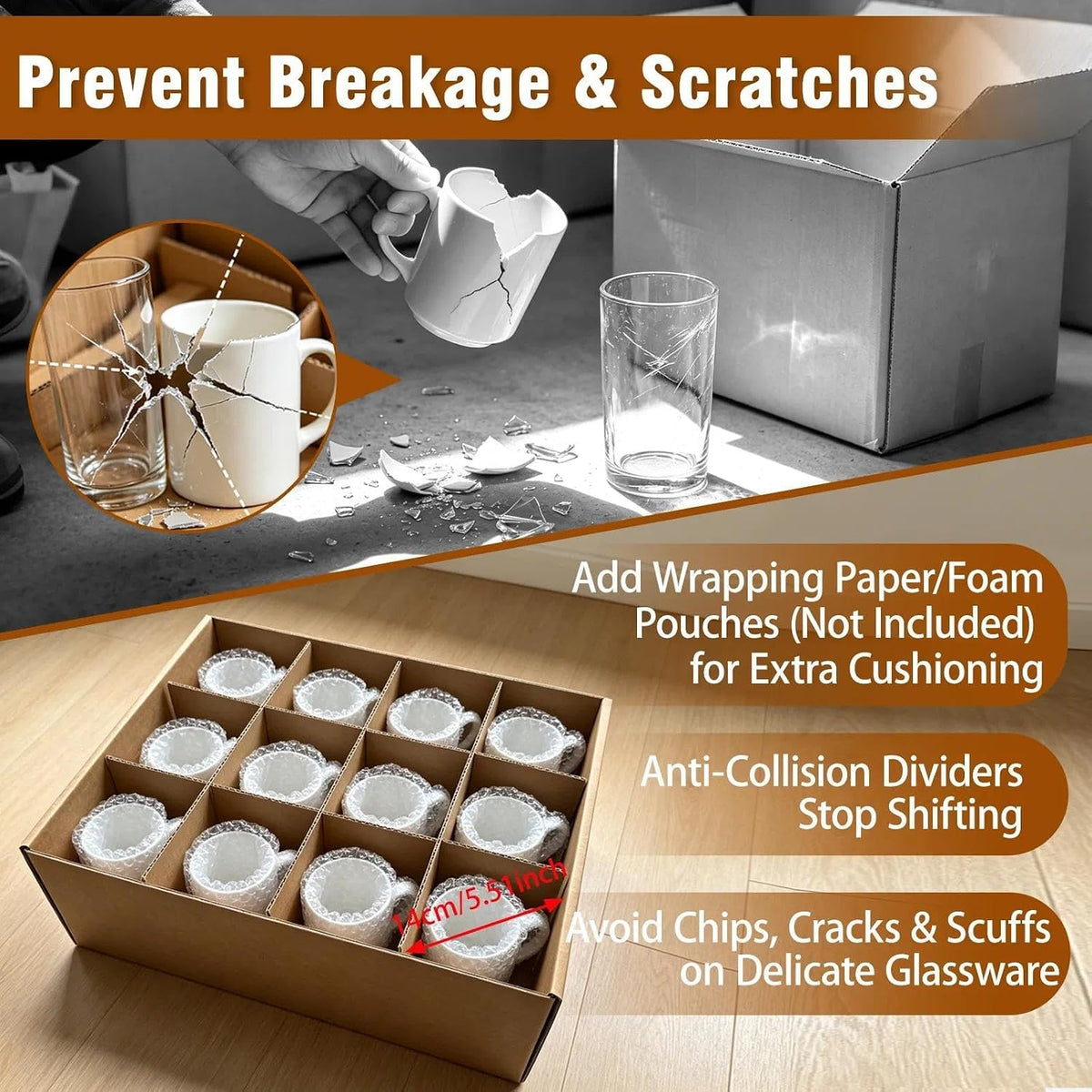 Cup & Mug Moving Boxes for Short Coffee Mugs, Tea Cups & Glassware Storage