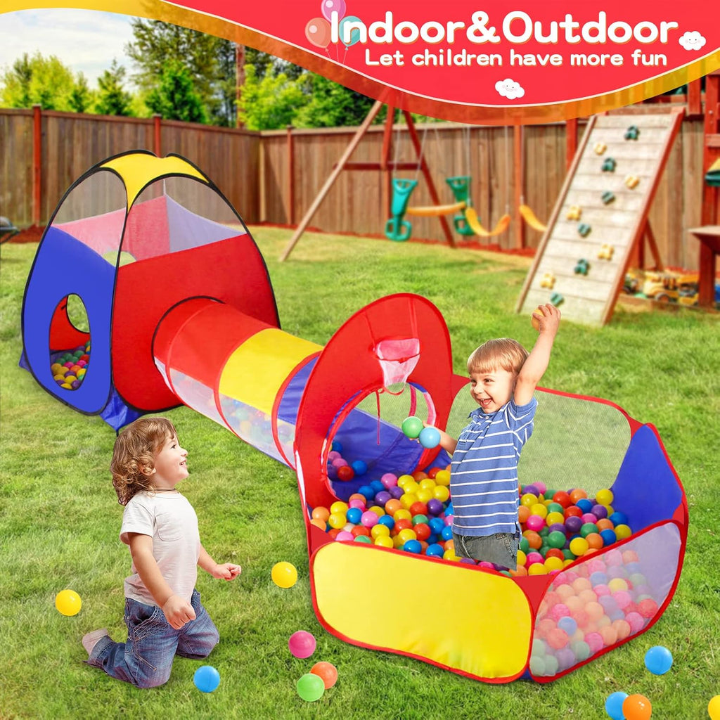 3 in 1 Kids Play Tent for Toddler with Baby Ball Pit and Play Tunnel, Children Indoor Outdoor Playhouse with Climbing