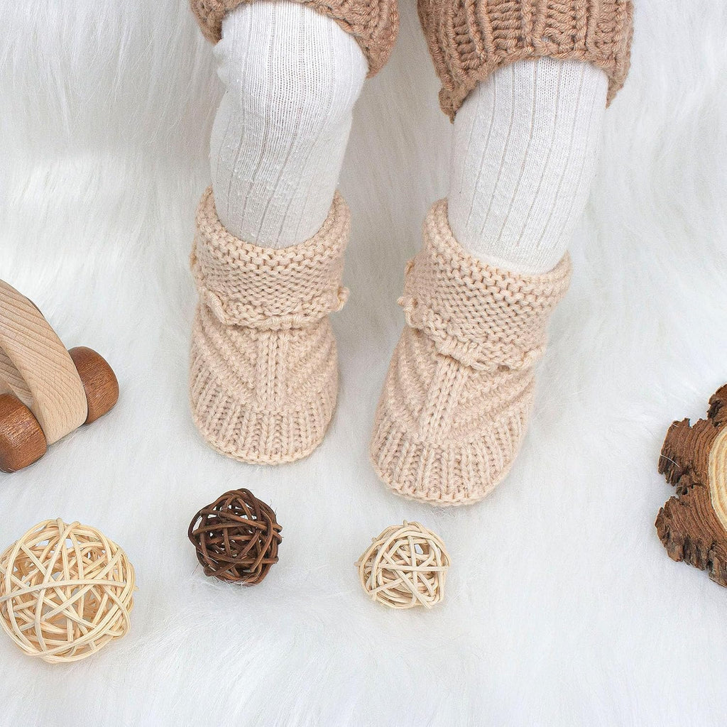Baby Booties Handmade Baby Shower Gift Set Newborn First Walkers Cozy Booties for Infant Boy Girl 3 Pieces