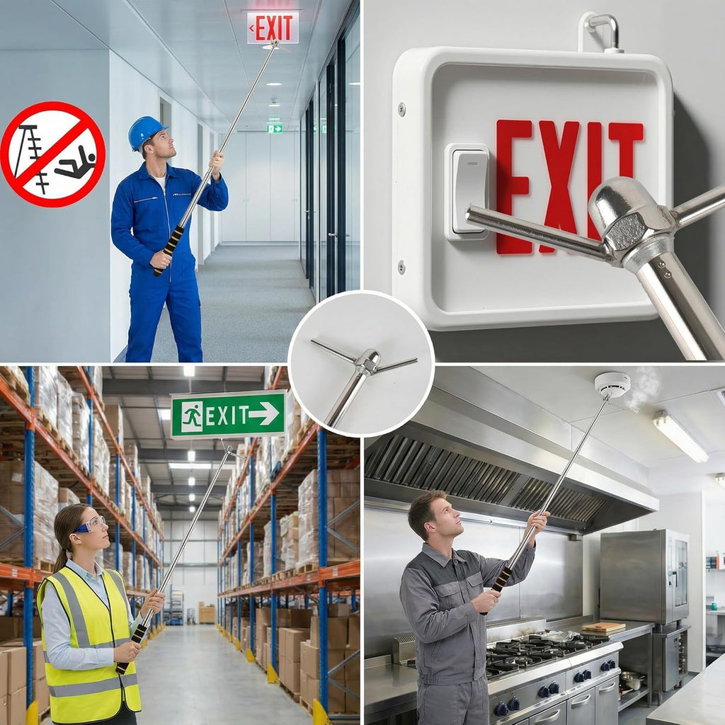 Extendable Smoke Detector Tester Pole - 13.8-60.5" Longer Reach with 2 Interchangeable Heads for Smoke Alarm & High