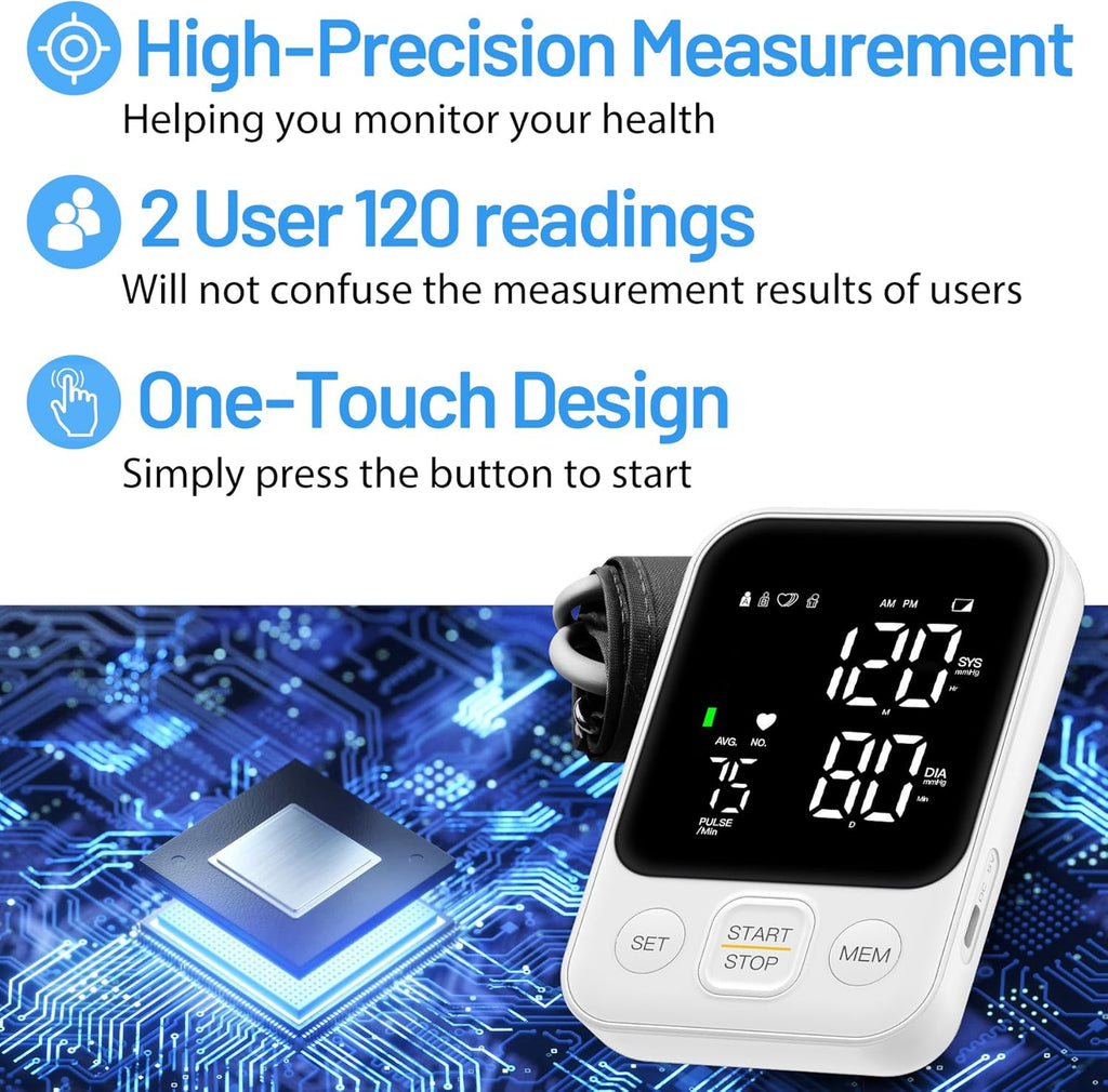 Blood Pressure Monitor Upper Arm Machine Accurate Adjustable BP Cuff Kit Led Backlit Display 2 Users 240 Sets Memory