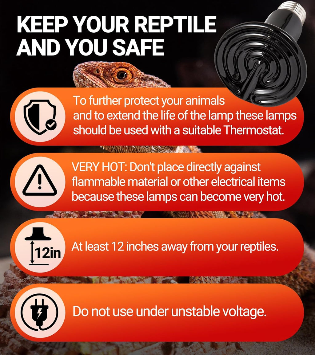 100W Reptile Heat Lamp 2Pack Ceramic Heat Emitter Night Heat Lamp Bulbs Reptile Terrarium Heat lamp Tank Heat Bulb