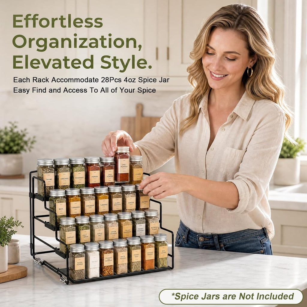 Spice Rack Organizer for Cabinet, Tiered Adjustable Spice Shelf Organization, Metal Seasoning Rack for Kitchen
