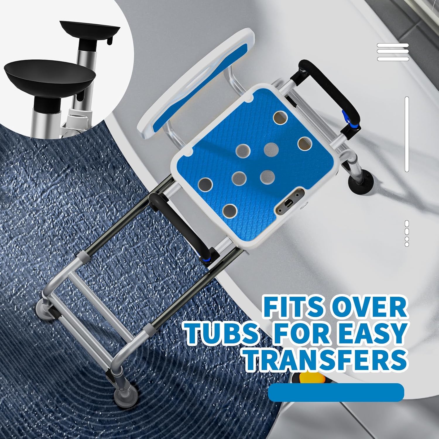 Sliding Shower Chair with Arms and Back, 500lbs Tub Transfer Benches with Non Slip Aluminum Body and Suction Cups