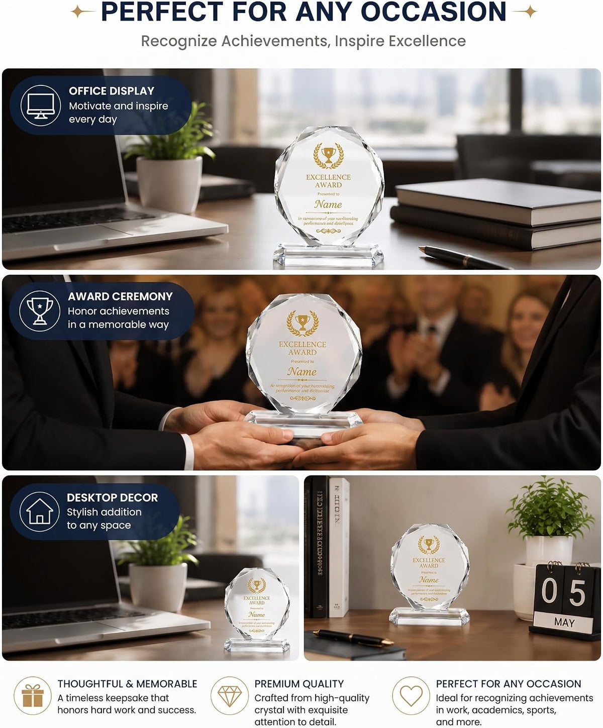 Engravable Crystal Award Plaque for Employee Recognition