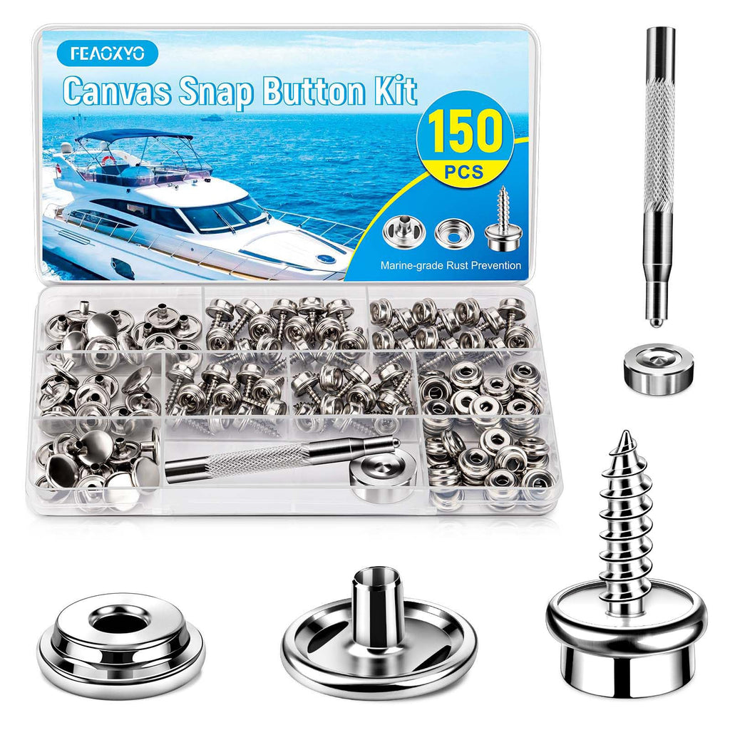 150PCS Canvas Snap Button Kit, 3/8" Socket, 304 Stainless Steel