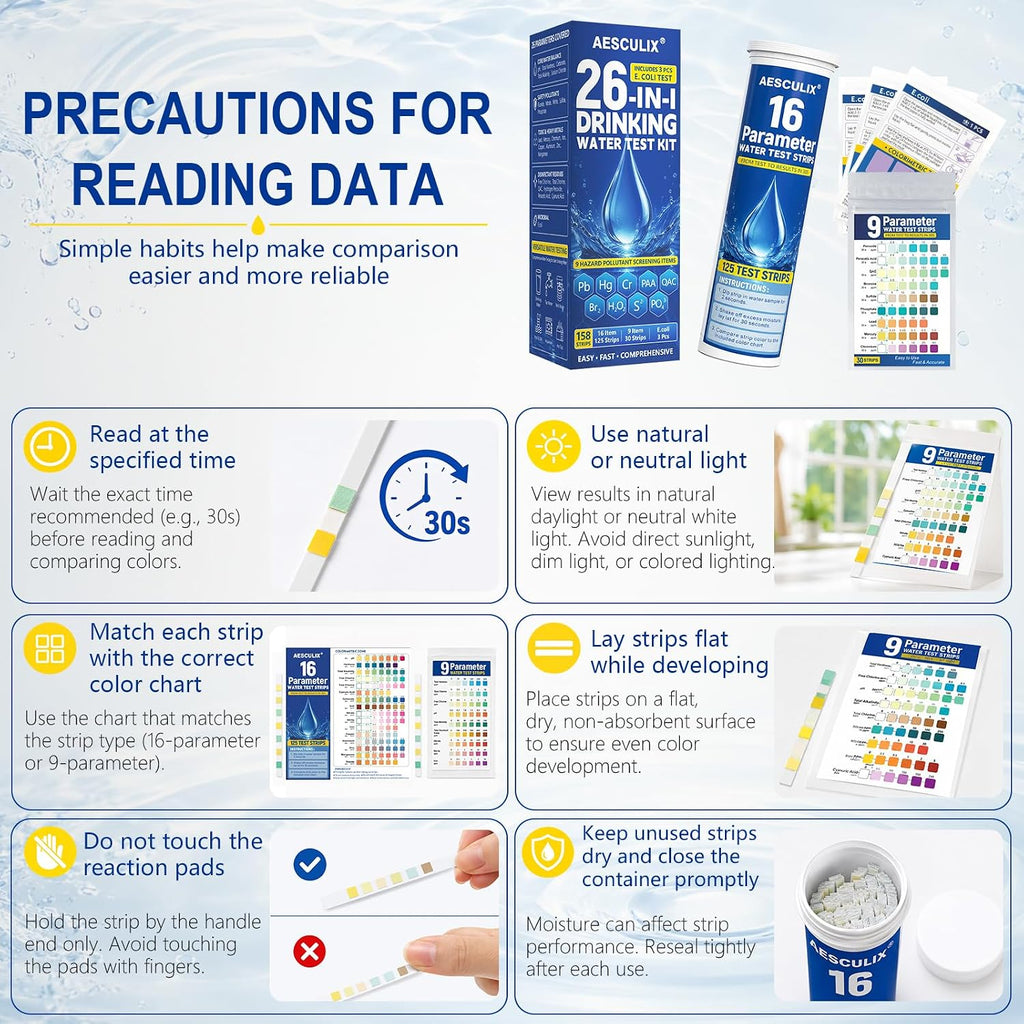 26 in 1 Water Test Kit for Drinking Water 158 Strips, Upgraded Home Water Testing Strips for Well & Tap Water