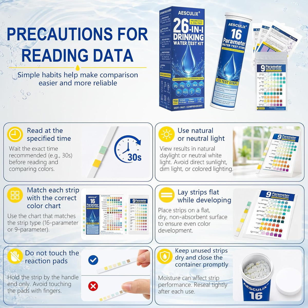 26 in 1 Water Test Kit for Drinking Water 158 Strips, Upgraded Home Water Testing Strips for Well & Tap Water