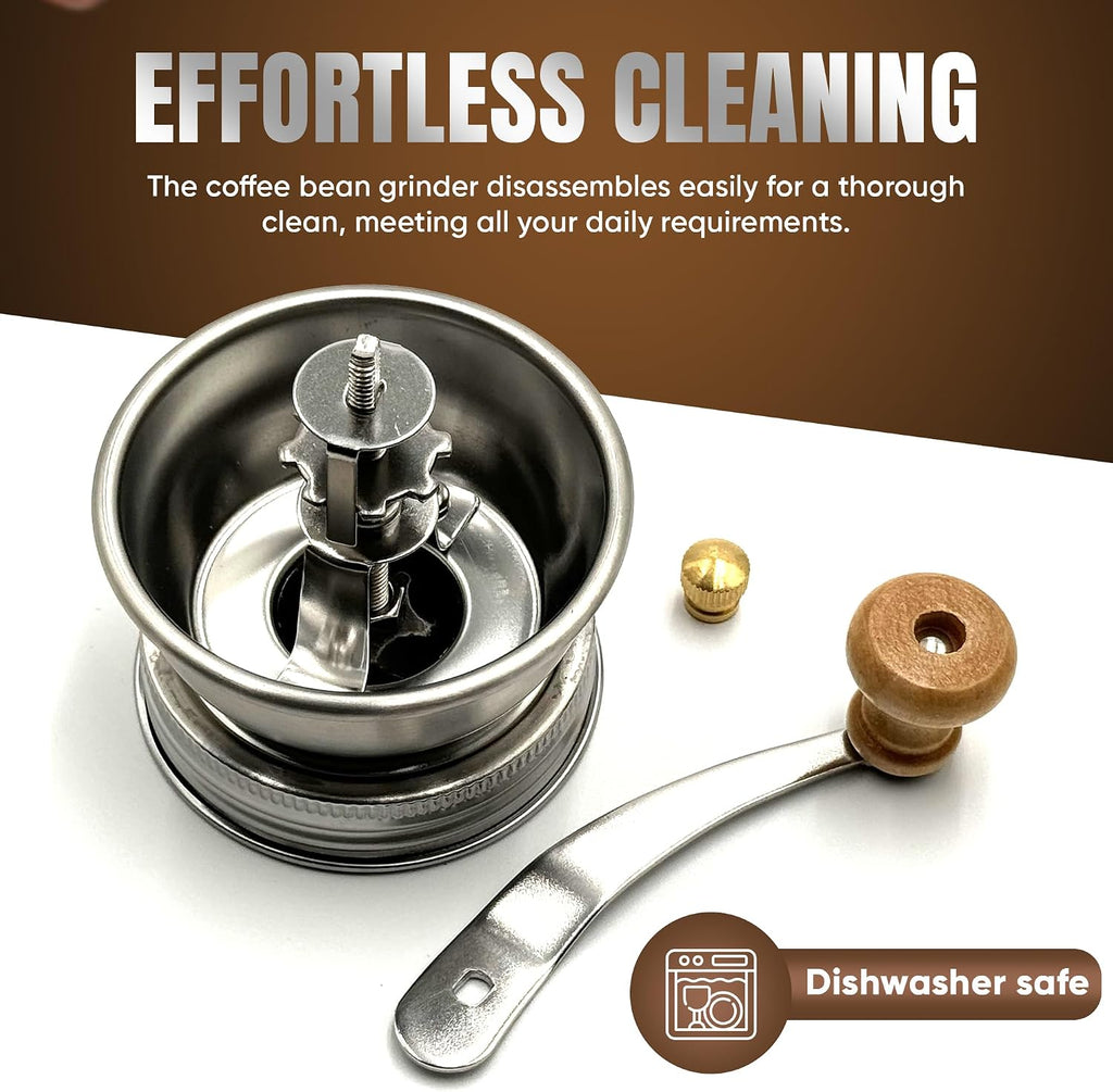 Stainless Steel Coffee Grinder Lid Attachment for Regular Mouth Mason Jars - Manual Crank Burr Grinder for Fresh
