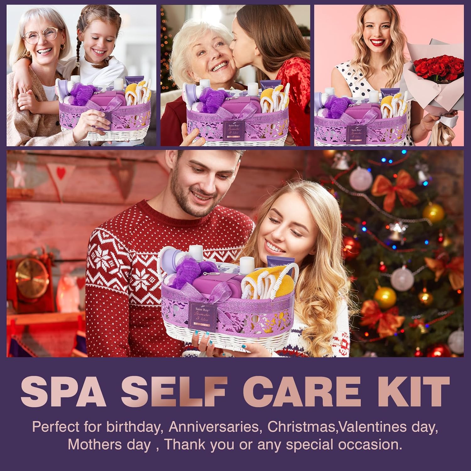 Mothers Day Gifts for Women, 25Pcs Lavender Bath and Body Gift Basket, Facial Skin Care Set, Spa Kit, Self-Care Set