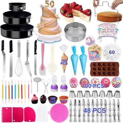 Cake Decorating Kits 567 PCS Baking Set with Springform Pans Set, Rotating Turntable, Decorating Tools, Cake Baking