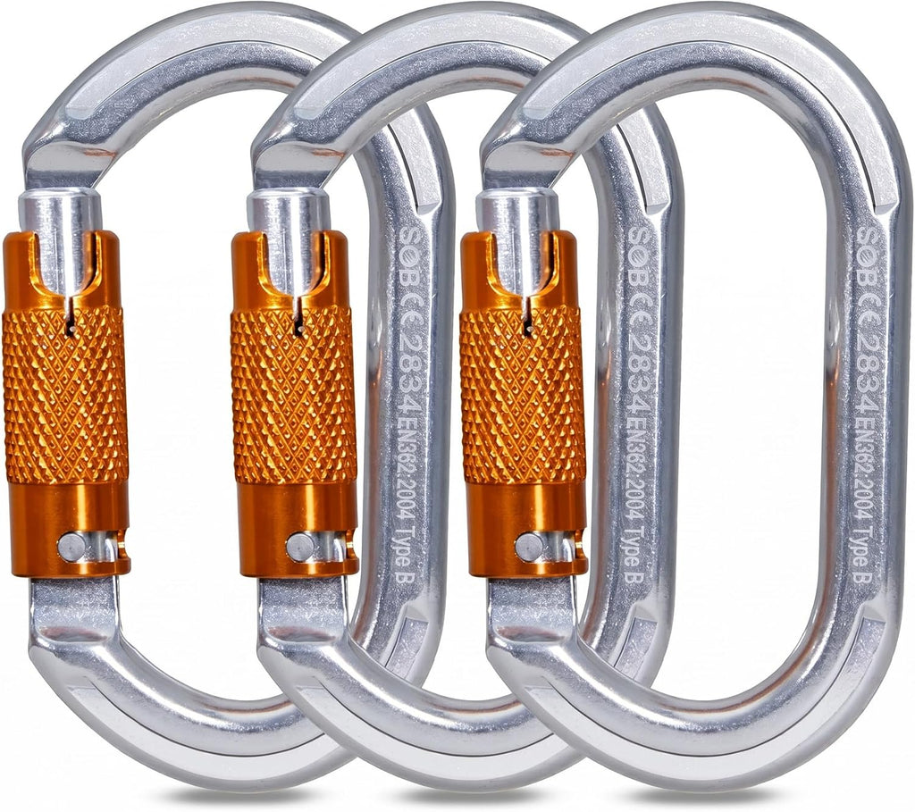 Auto Locking Climbing Carabiner Clips (22/25KN Twist Lock) or (28KN Screw Lock) Heavy Duty Carabiners for Rock