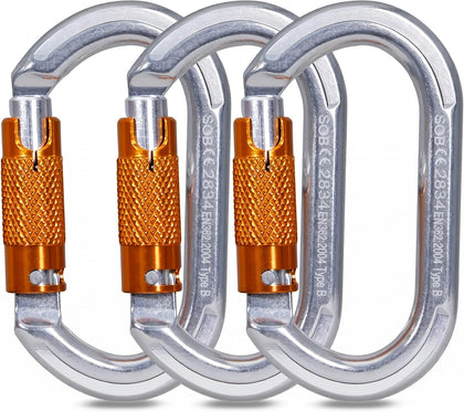 Auto Locking Climbing Carabiner Clips (22/25KN Twist Lock) or (28KN Screw Lock) Heavy Duty Carabiners for Rock