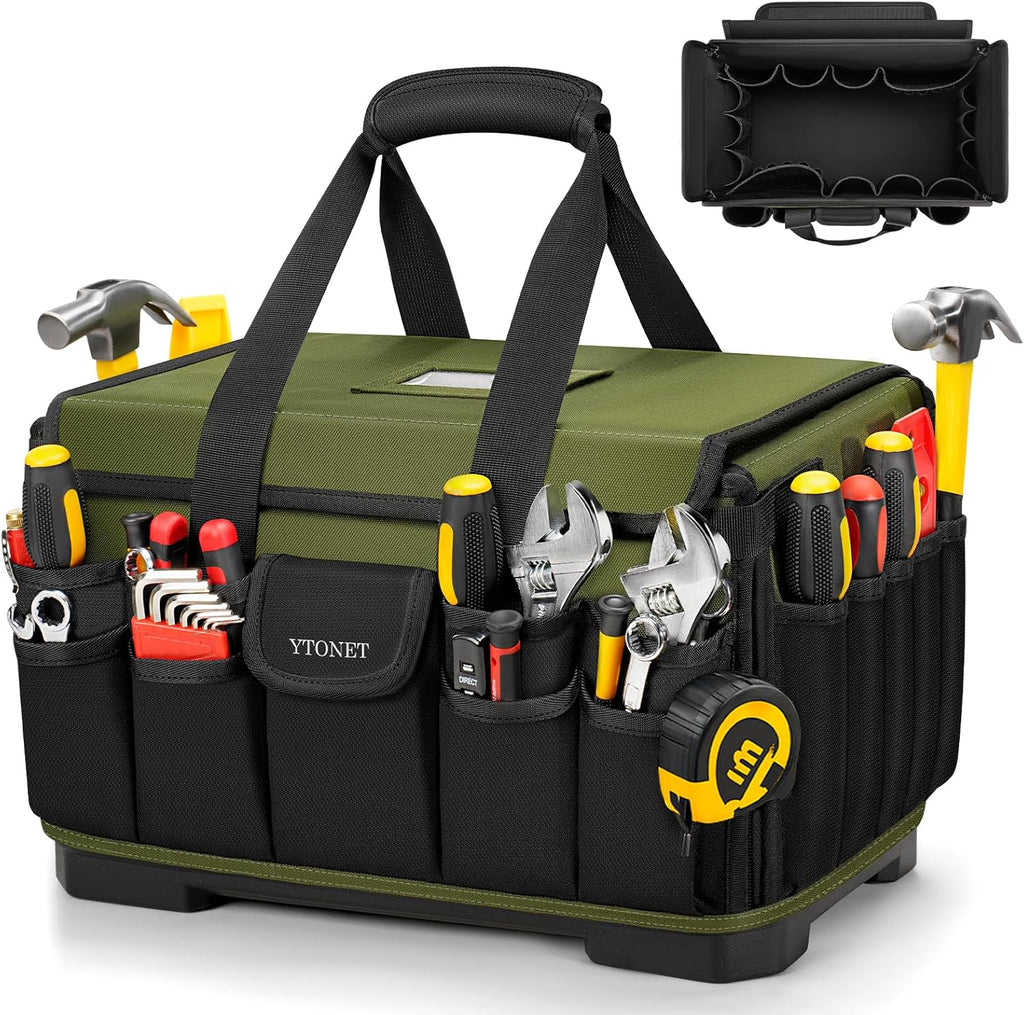 Heavy Duty Tool Bag 16-Inch, 46 Pockets Electrician Tool Bag for men with Hard Bottom & Waterproof Pocket, 1680D