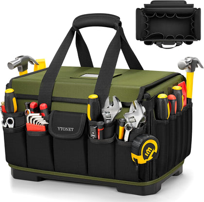 Heavy Duty Tool Bag 16-Inch, 46 Pockets Electrician Tool Bag for men with Hard Bottom & Waterproof Pocket, 1680D