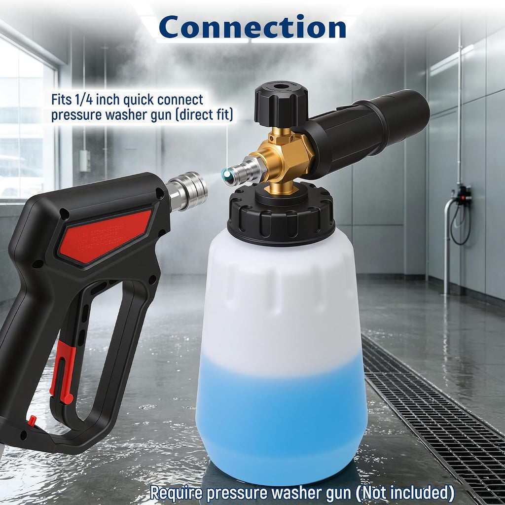 Foam Cannon for Pressure Washer, 1000ml Wide Mouth Snow Foam Lance, 1/4 Inch Quick Connector, Adjustable Foam