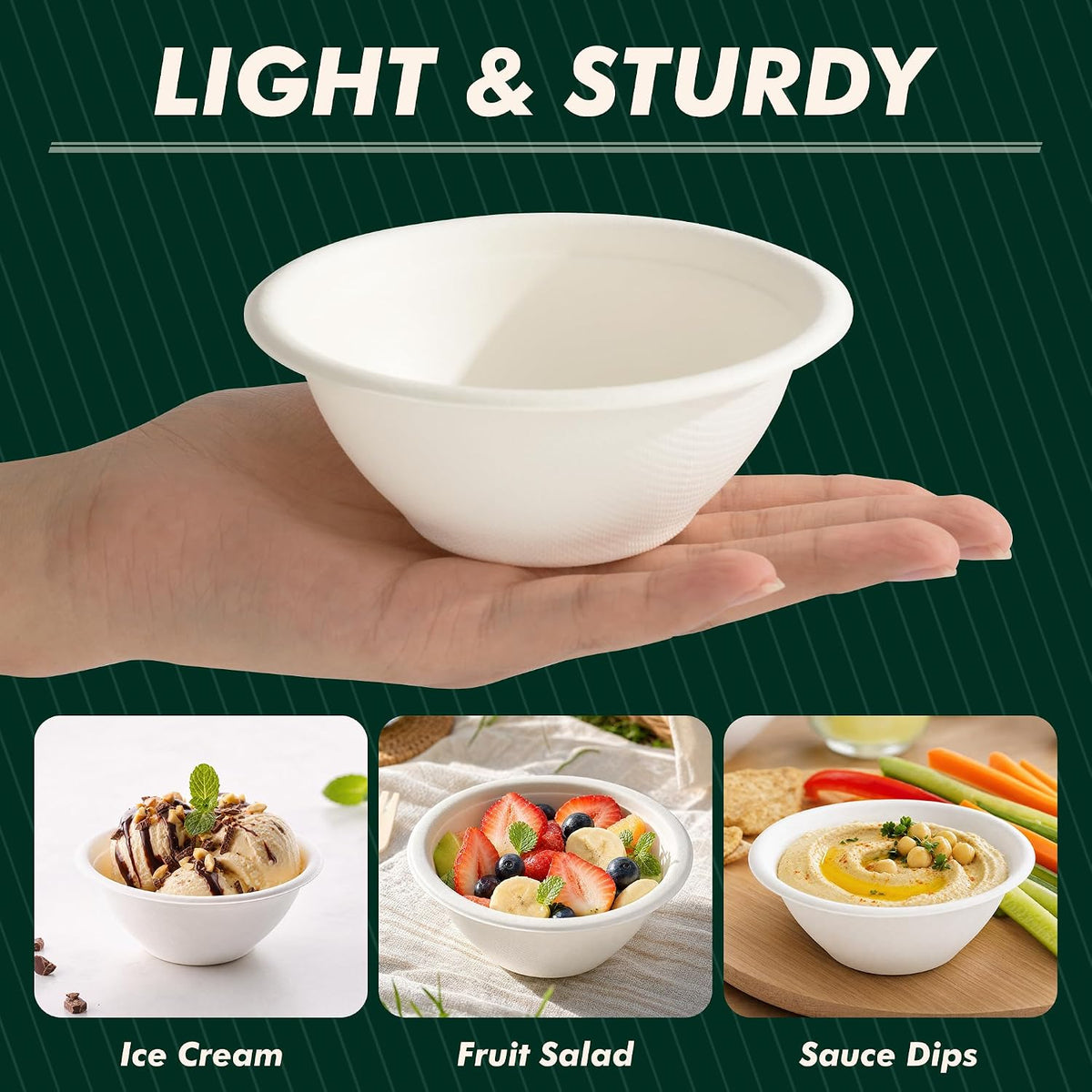 Paper Bowls 8 oz [100 Pack], Disposable Compostable Soup Bowls, Heavy Duty White Bowls Bulk, Made of Natural