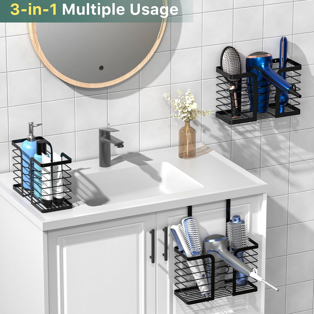 Hair Dryer Holder - Hair Tool Organizer 3-in-1 Blow Dryer Holder Adjustable Height, Bathroom Organizer Wall