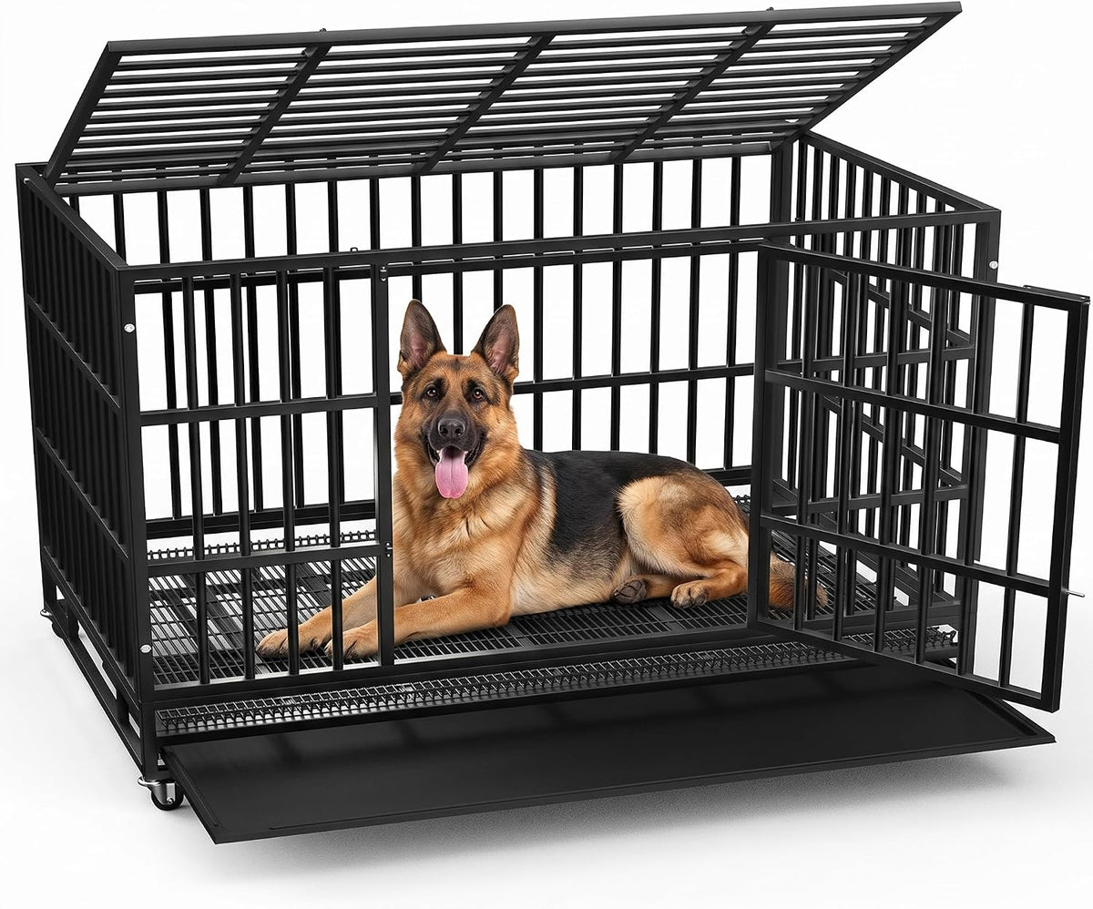 48" Heavy Duty Dog Crate for Large Dogs, Black
