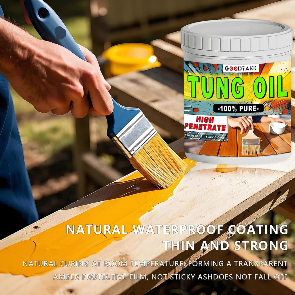 Pure Tung Oil, Premium Tung Oil Finish with Brush, Pure Tung Oil Wood Sealer for Unfinished Bare Wood, Such as Wood