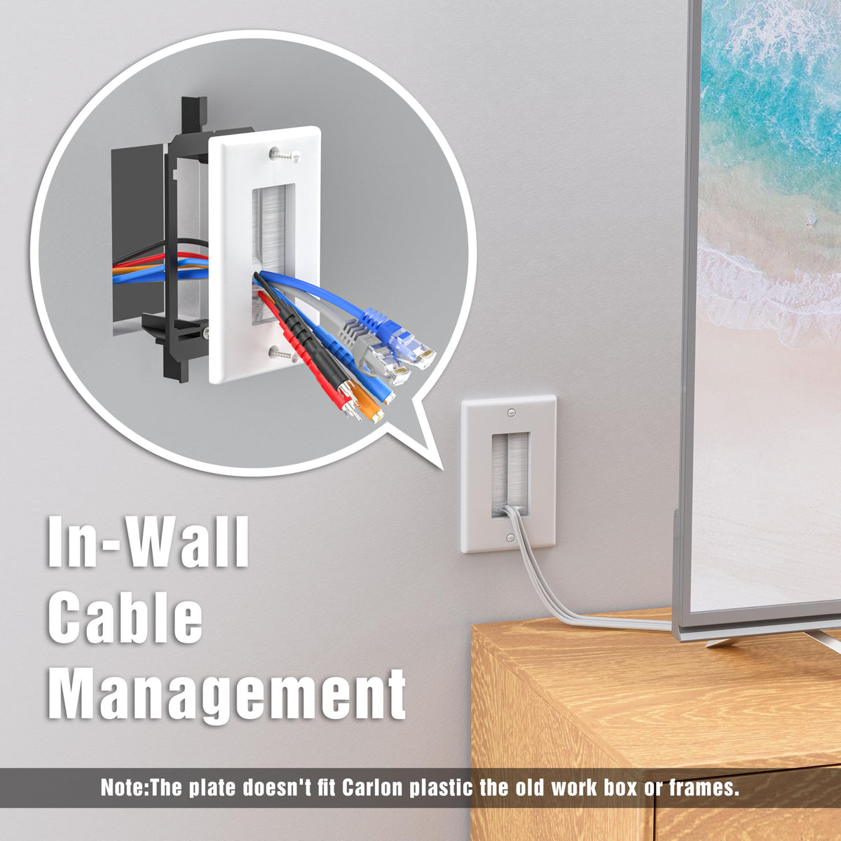 FGB Brush Wall Plate with Low Voltage Mounting Bracket, White, 10 pack