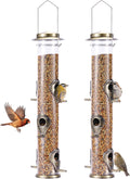 2PK Metal Bird Feeders with 6 Feeding Ports,Tube Bird Feeder with Steel Hanger,Hard Plastic Wild Bird Feeder for