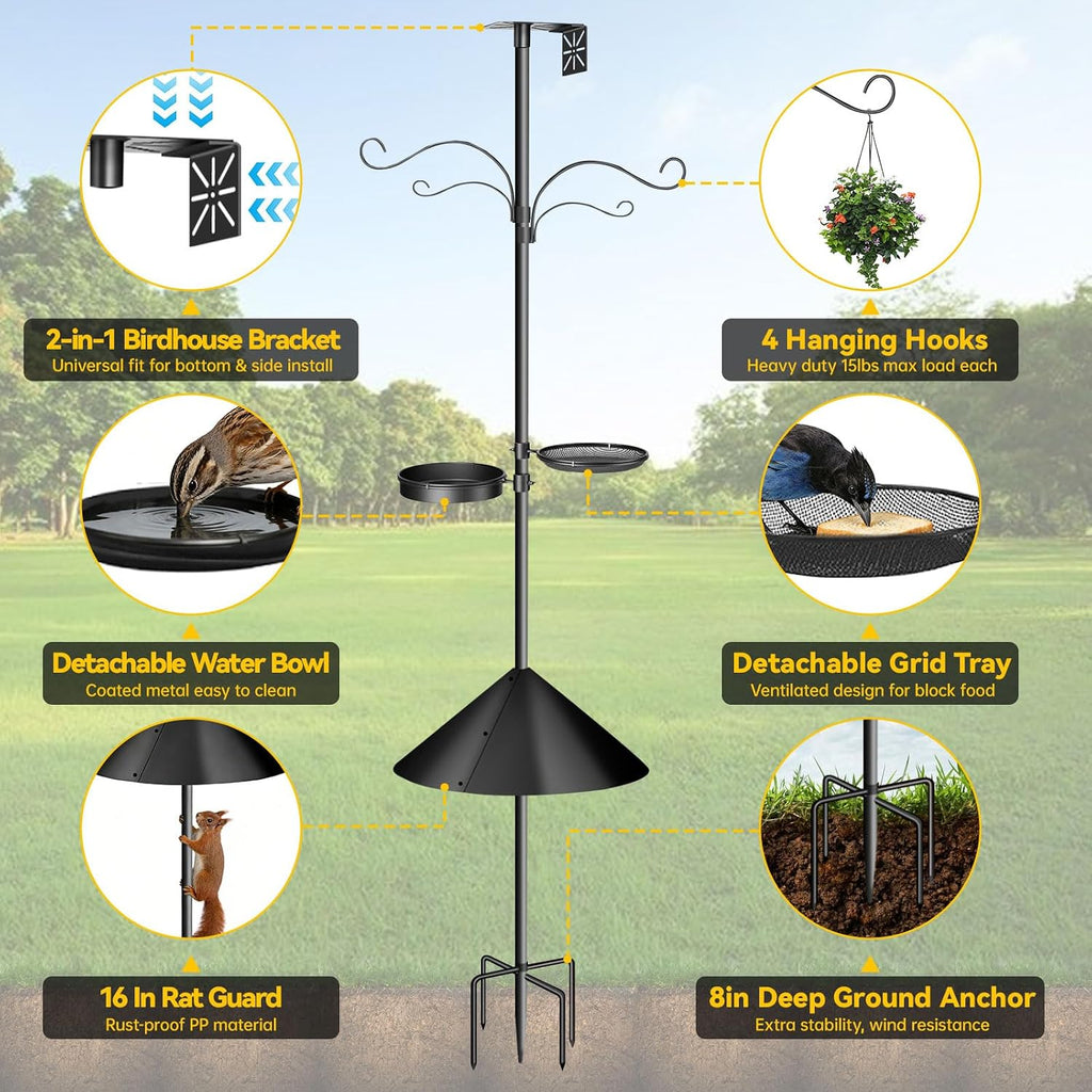 92-Inch Thickened Bird Feeder Pole with Squirrel Proof Design | 2-in-1 Bird house Bracket, Heavy Duty Bird House