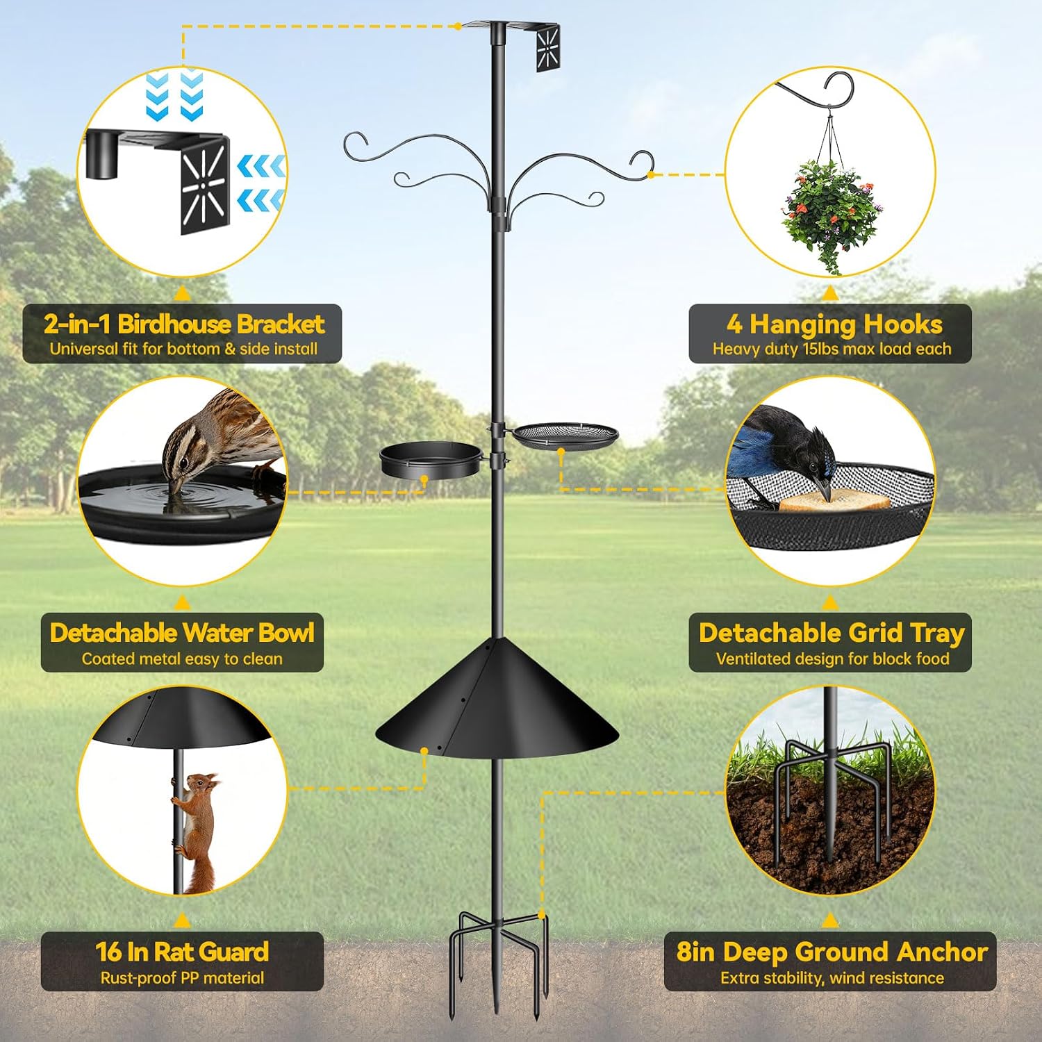 92-Inch Thickened Bird Feeder Pole with Squirrel Proof Design | 2-in-1 Bird house Bracket, Heavy Duty Bird House
