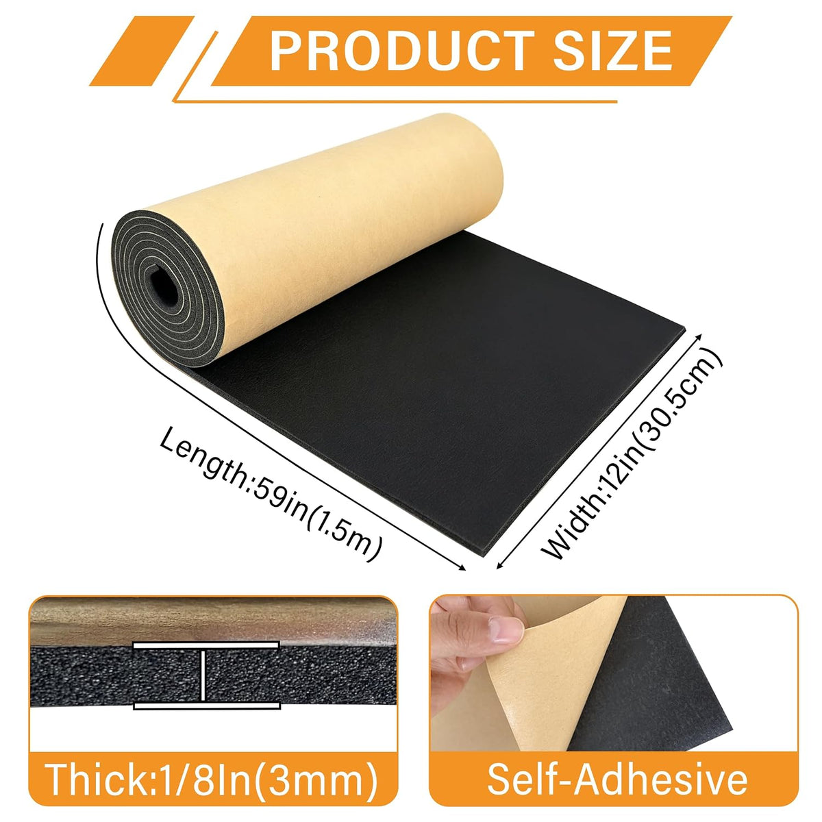Adhesive Closed Cell Foam Padding 1/8" Thick, 12” x 59” Neoprene Foam Sheet